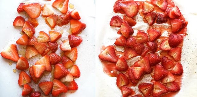 The BEST Angel Food Cake you will ever make!! SO MUCH BETTER than store bought and always a crowd pleaser! #angelfood #angelfoodcake #roastedstrawberries #angelfoodcakerecipe #iambaker #summerdesserts Roasted Strawberries