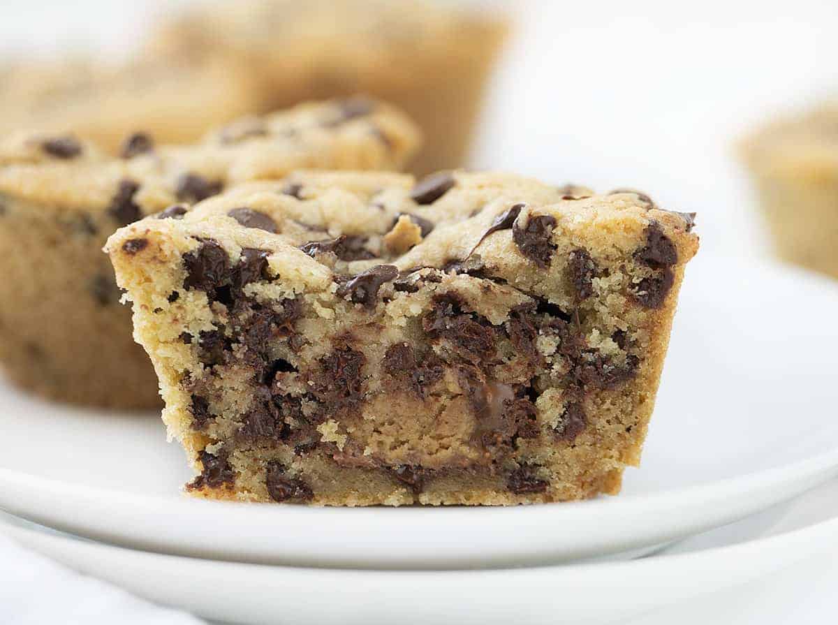 Inside of a Chocolate Chip Cookie Stuffed with Mini Reese's Peanut Butter Cup
