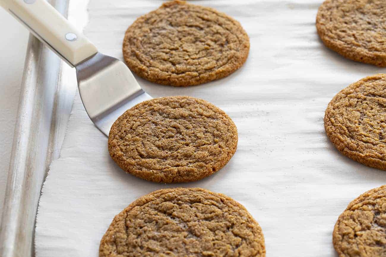 With all the flavors of a ginger snap, but without the crisp bite, this Ginger Cookie is a soft and chewy sweet treat! ginger cookie, soft ginger cookie, cookie recipes, holiday treats, iambaker, baking, easy cookie recipes Tray of Soft Ginger Cookies